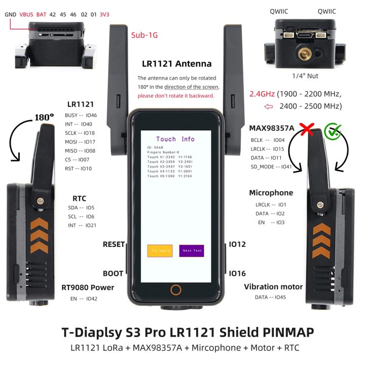 T-Display S3 Pro LR1121 Interface and Pinmap