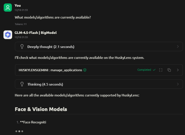 การสนทนากับ GLM-4.5-Flash สำเร็จเรียบร้อย