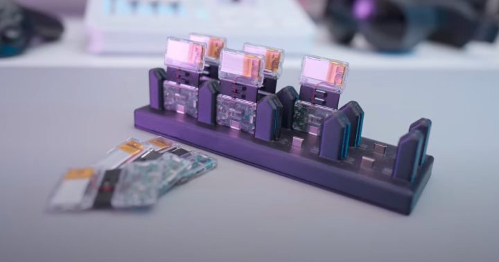 10 SlimeVR Butterfly Trackers Charging Dock. Production version will be injection molded the color is not final