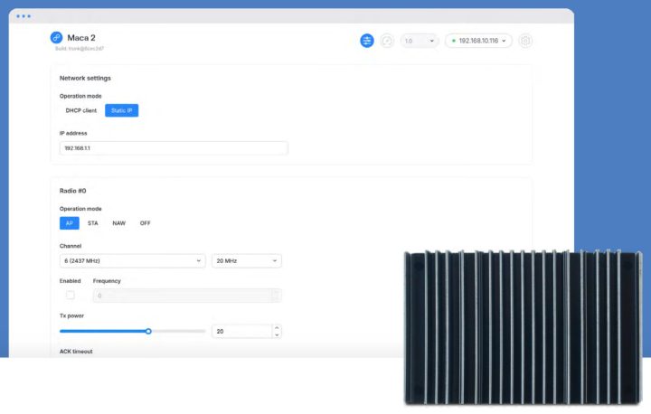 8devices Maca 2 GUI Interface Running Robosoft
