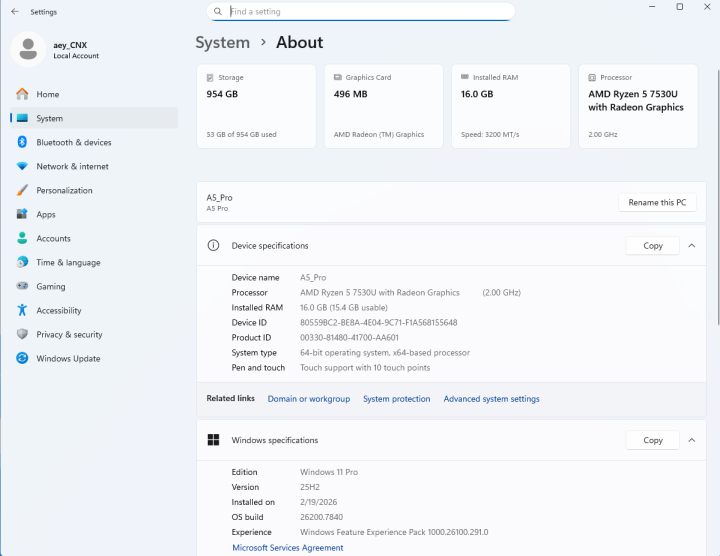 A5 Pro AMD Ryzen 5 7530U system about