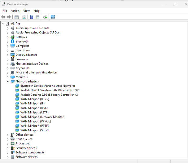 A5 Pro Device manager network
