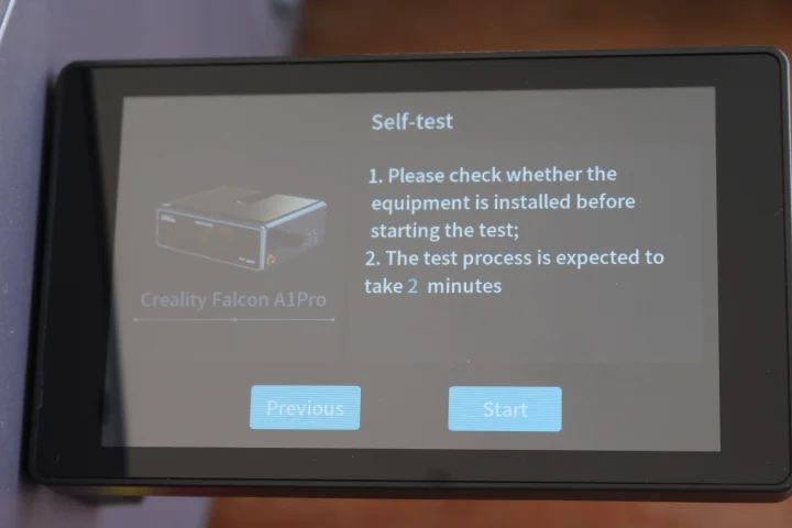 Self test check screen