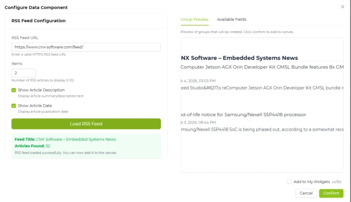 SenseCraft HMI RSS Feed Configuration