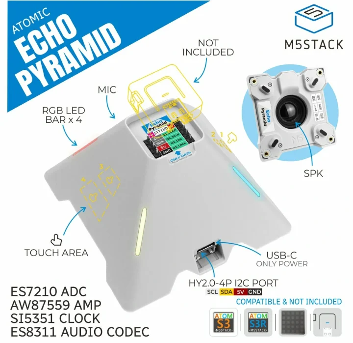 M5Stack Pyramid Smart Audio Applications for ATOM Echo controller