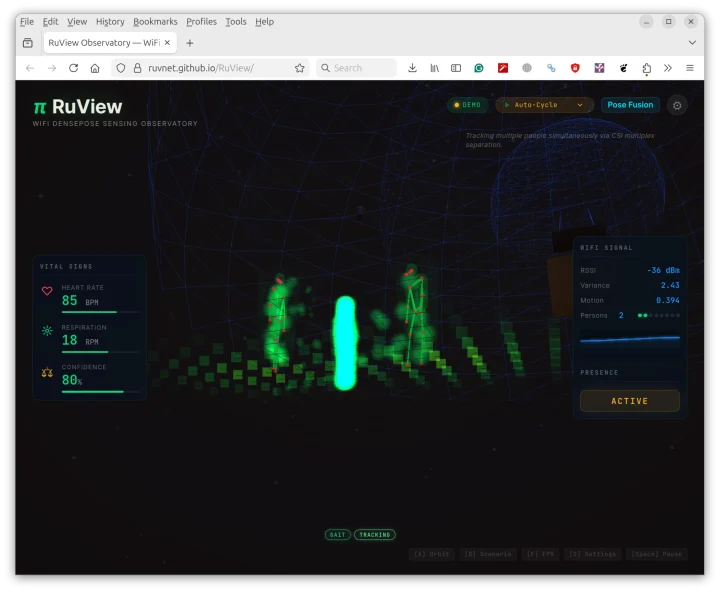 RuView Observatory Web interface body skeleton