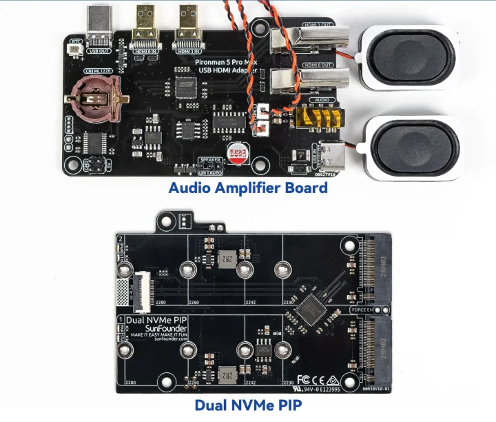Sunfounder USB HDMI adapter audio amplifier dual NVMe PiP