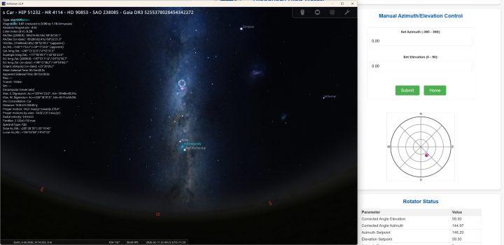 planetarium software Stellarium and the web control interface of the Discovery Drive