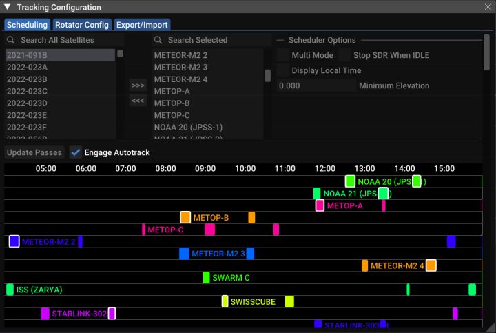 satellite tracking scheduler interface in SatDump