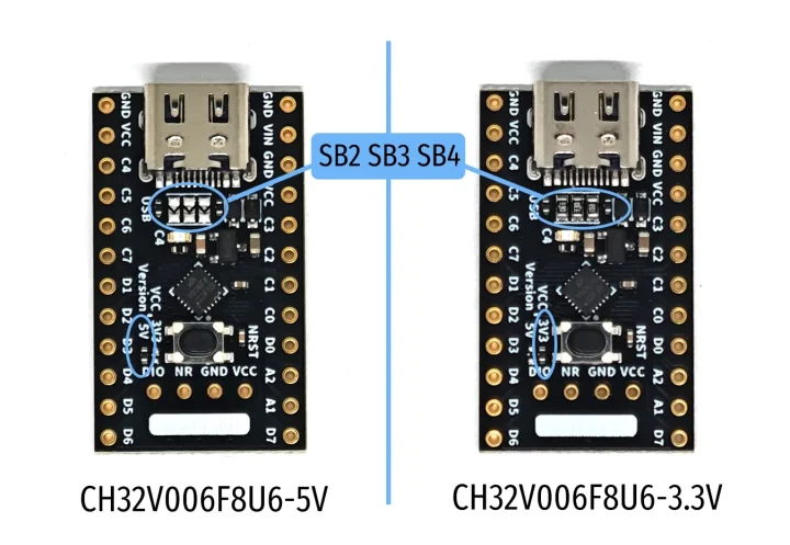 CH32V006 board 3.3V vs 5V model