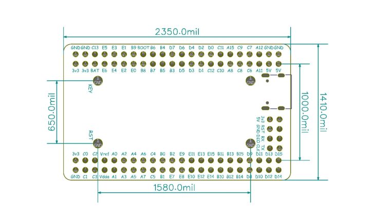 STM32U575VGT6 board dimensions STM32U575VGT6 board dimensions