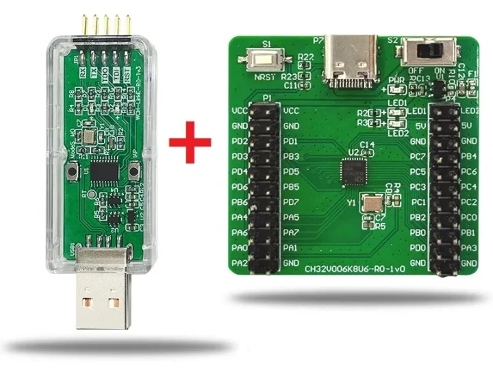 WCH-LinkE debugger and CH32V006-EVT board