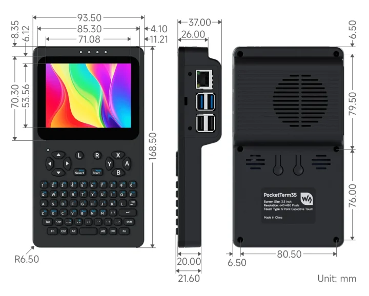 Waveshare PocketTerm35 dimensions