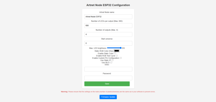 Artnet Node ESP32 Configuration Artnet Node ESP32 Configuration