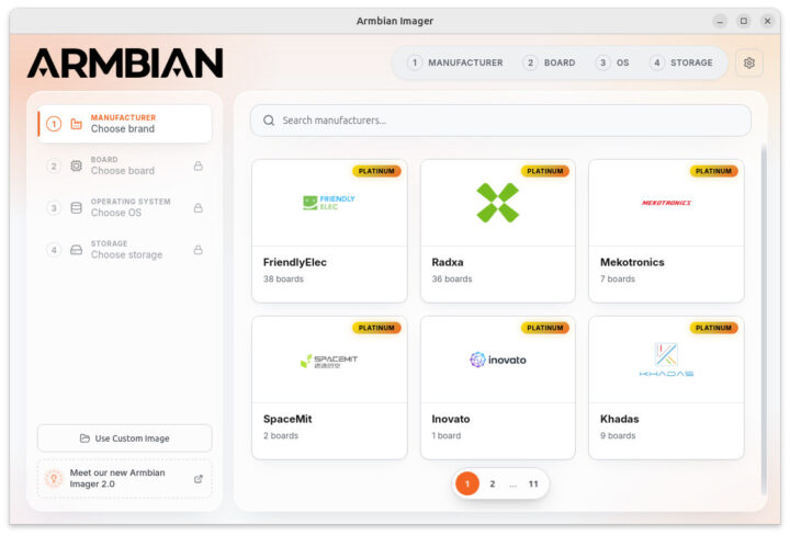 Armbian Imager 2.0 Manufacturer selection Armbian Imager 2.0 Manufacturer selection