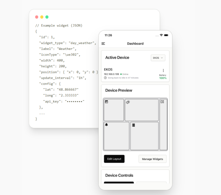 EKOS JSON widget template structure and the optional mobile companion app dashboard layout EKOS JSON widget template structure and the optional mobile companion app dashboard layout