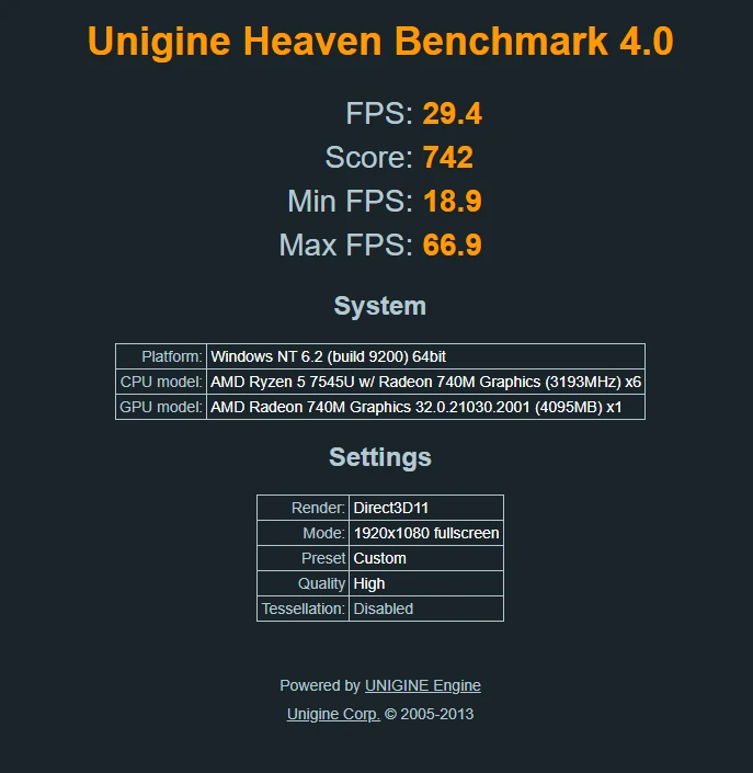GEEKOM A7 Unigine Heaven Benchmark 4.0 GEEKOM A7 Unigine Heaven Benchmark 4.0