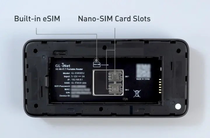 GL-E5800 NanoSIM Card slots Reset button GL-E5800 NanoSIM Card slots Reset button