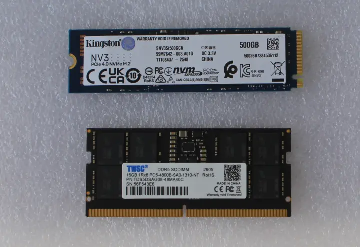 M.2 2280 NVMe SSD 500GB RAM DDR5 SODIMM 16GB M.2 2280 NVMe SSD 500GB RAM DDR5 SODIMM 16GB