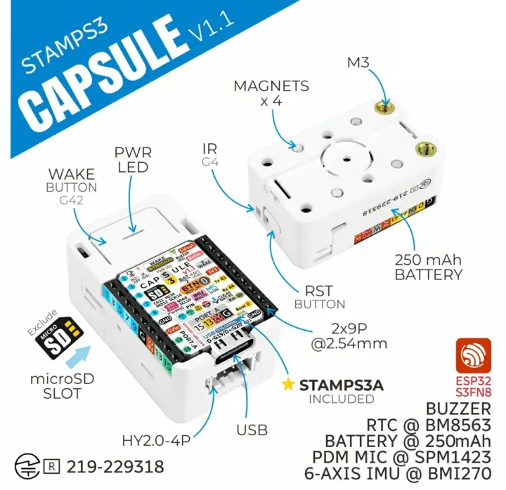 M5Stamp Capsule v1.1 specifications M5Stamp Capsule v1.1 specifications
