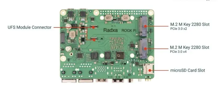 Radxa Q8B SBC UFS M2 sockets microSD card Radxa Q8B SBC UFS M2 sockets microSD card