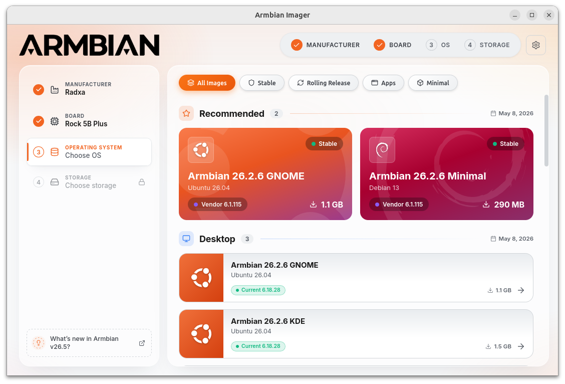 Rock 5B Plus Armbian Operating System Selection