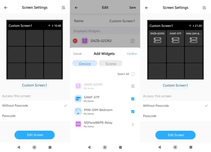 Screen setting Screen setting