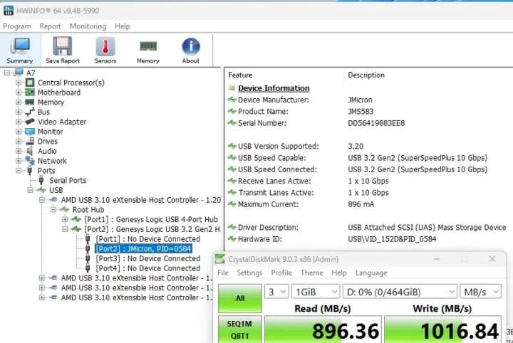 USB A 3.2 front left CrystalDiskMark test speed USB A 3.2 front left CrystalDiskMark test speed