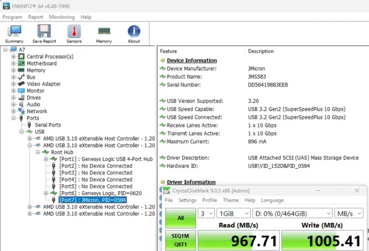 USB A 3.2 rear CrystalDiskMark test speed USB A 3.2 rear CrystalDiskMark test speed