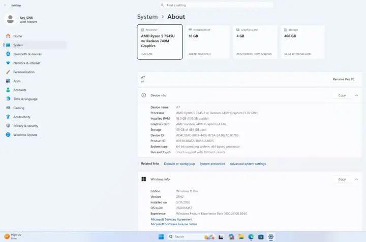 system about GEEKOM A7 AMD Ryzen5 7545U system about GEEKOM A7 AMD Ryzen5 7545U