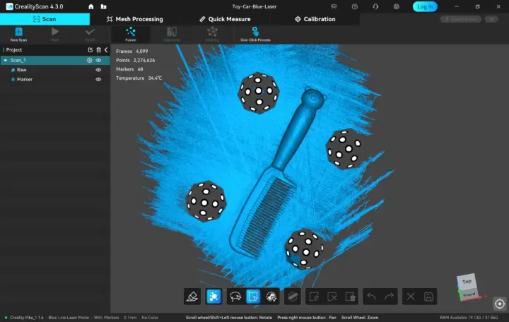 Creality Pika Blue laser raw scan Creality Pika Blue laser raw scan