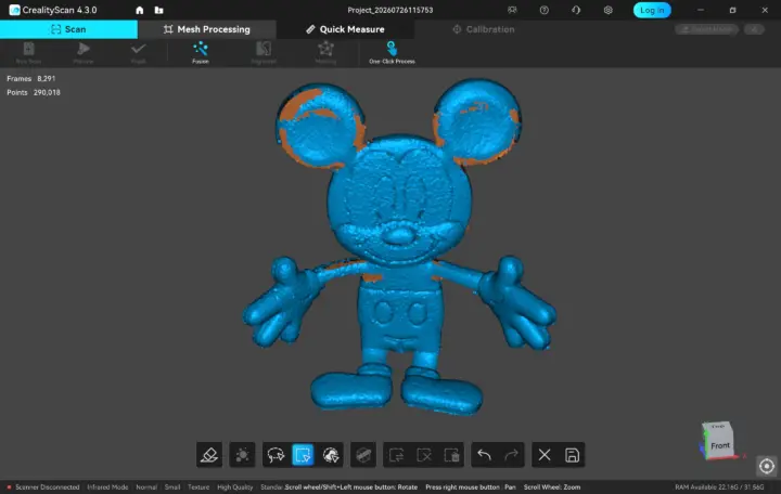 Creality Scan 4 Infrared mode Mickey Mouse raw scan Creality Scan 4 Infrared mode Mickey Mouse raw scan