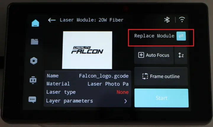 Replace module screen Replace module screen