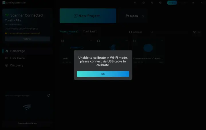 Unable to calibrate in Wi Fi mode Unable to calibrate in Wi Fi mode