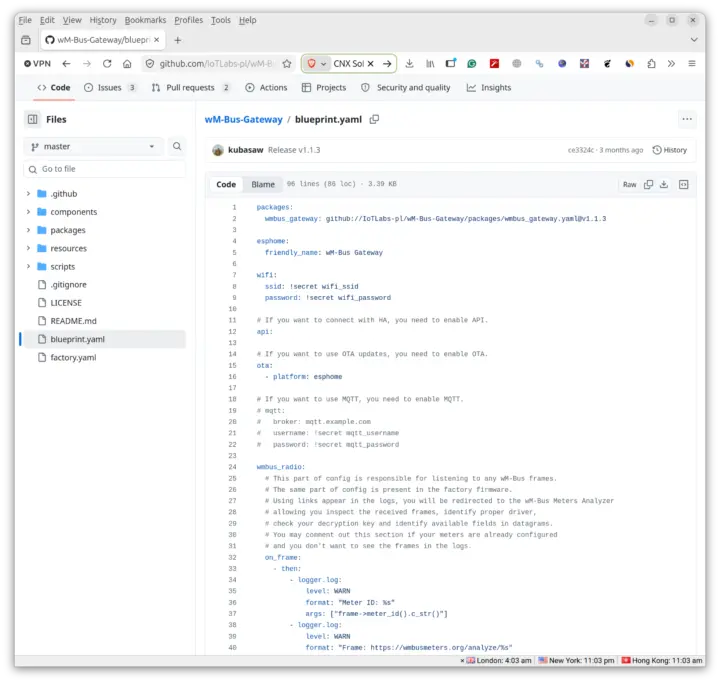 wM-Bus Gateway ESPHome YAML configuration file wM-Bus Gateway ESPHome YAML configuration file