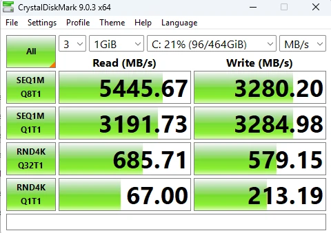CrystalDiskMark NVMe SSD 500GB speed test CrystalDiskMark NVMe SSD 500GB speed test