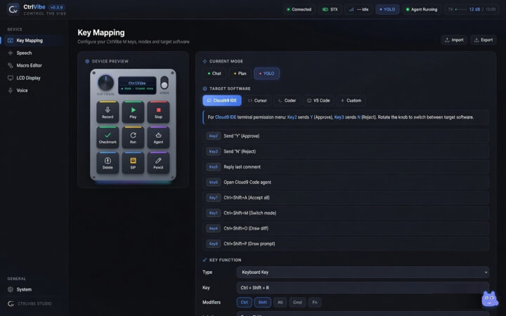 CtrlVibe Key Mapping interface