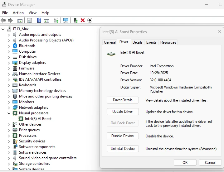 Device Manager NPU Inteส AI Boost Device Manager NPU Inteส AI Boost