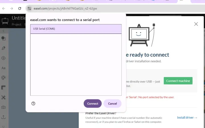 Easel USB Seria connectl
