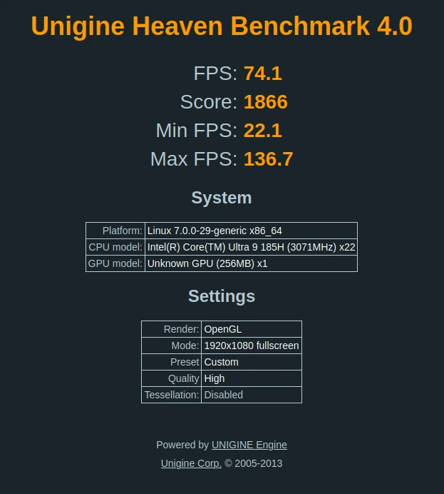 GEEKOM IT13 Max GPU Unigine Heaven Benchmark 4.0 GEEKOM IT13 Max GPU Unigine Heaven Benchmark 4.0