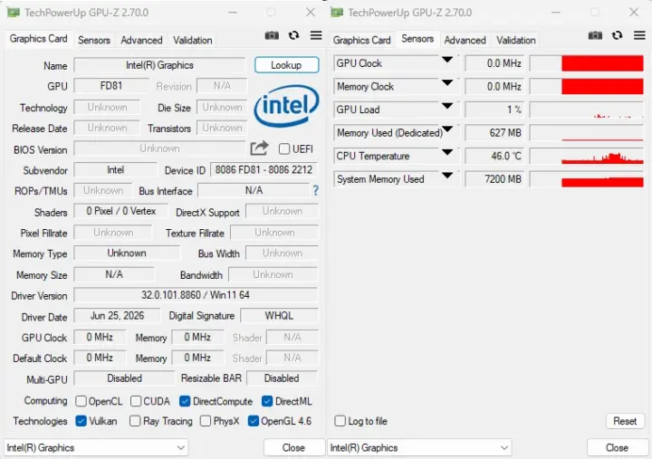 GPU Z Intel Graphics.Wildcat Lake