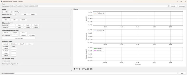 PwrBlock USBTMC Controller and Monitor GUI for power control and real time measurements