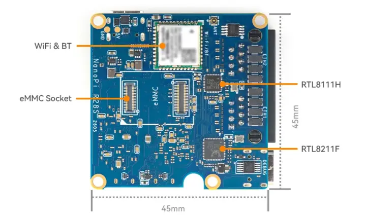 RK3528A SBC eMMC module socket WiFi 6 Bluetooth 5.3