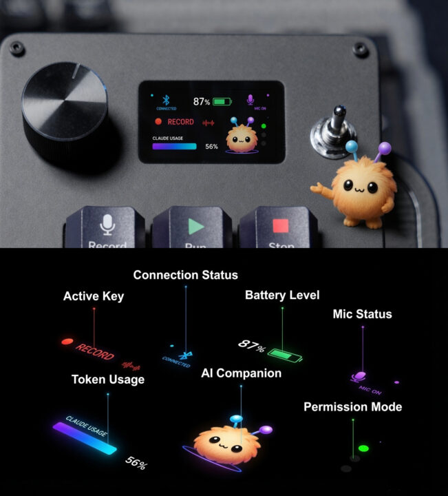 Status indicators diagram with Device screen close up with companion figure