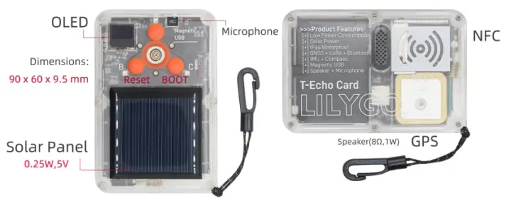 T-Echo Card solar OLED microphone speaker gps nfc T-Echo Card solar OLED microphone speaker gps nfc