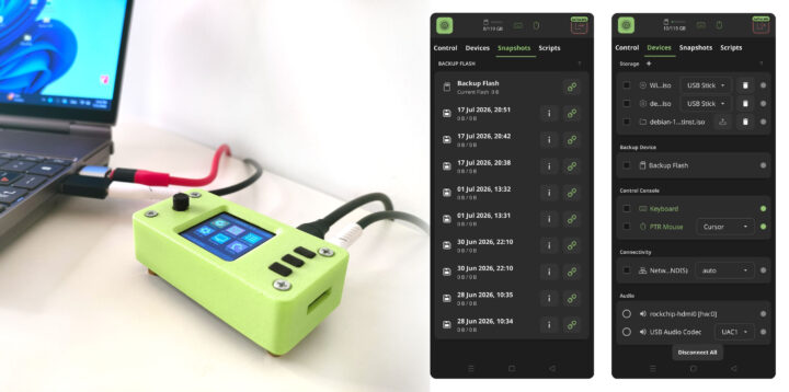 USBridge KVM 2.0 connected to a server and controlled remotely through a smartphone