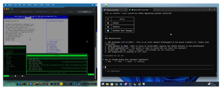 USBridge Remote interface showing BIOS access, snapshots, and device controls (BIOS-in-Terminal features)