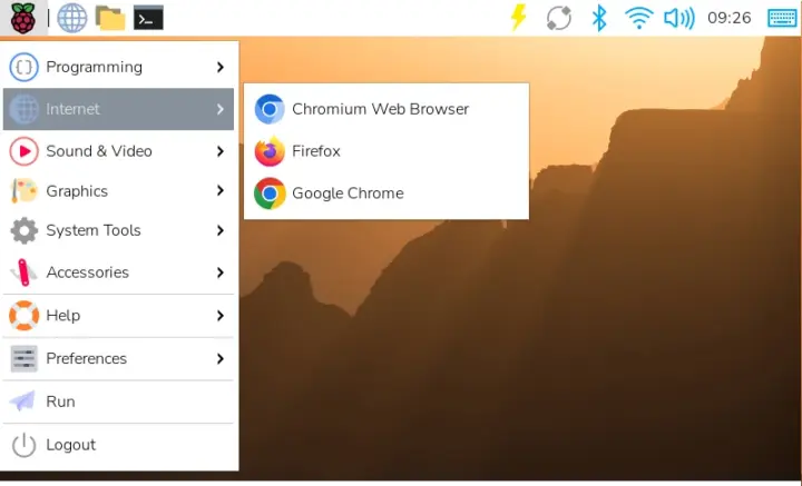 รายการแอปพลิเคชันอินเทอร์เน็ตใน Raspberry Pi OS ที่มี Google Chrome