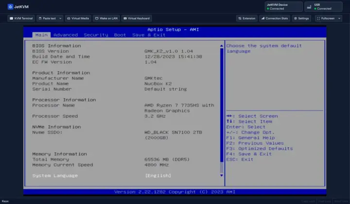 การเข้าถึง BIOS ผ่าน JetKVM Mini