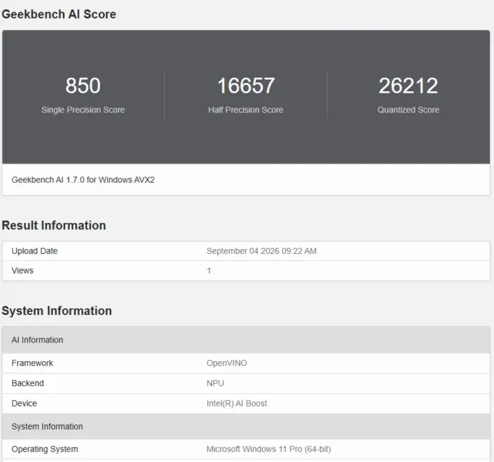 Geekbench AI Score NPU